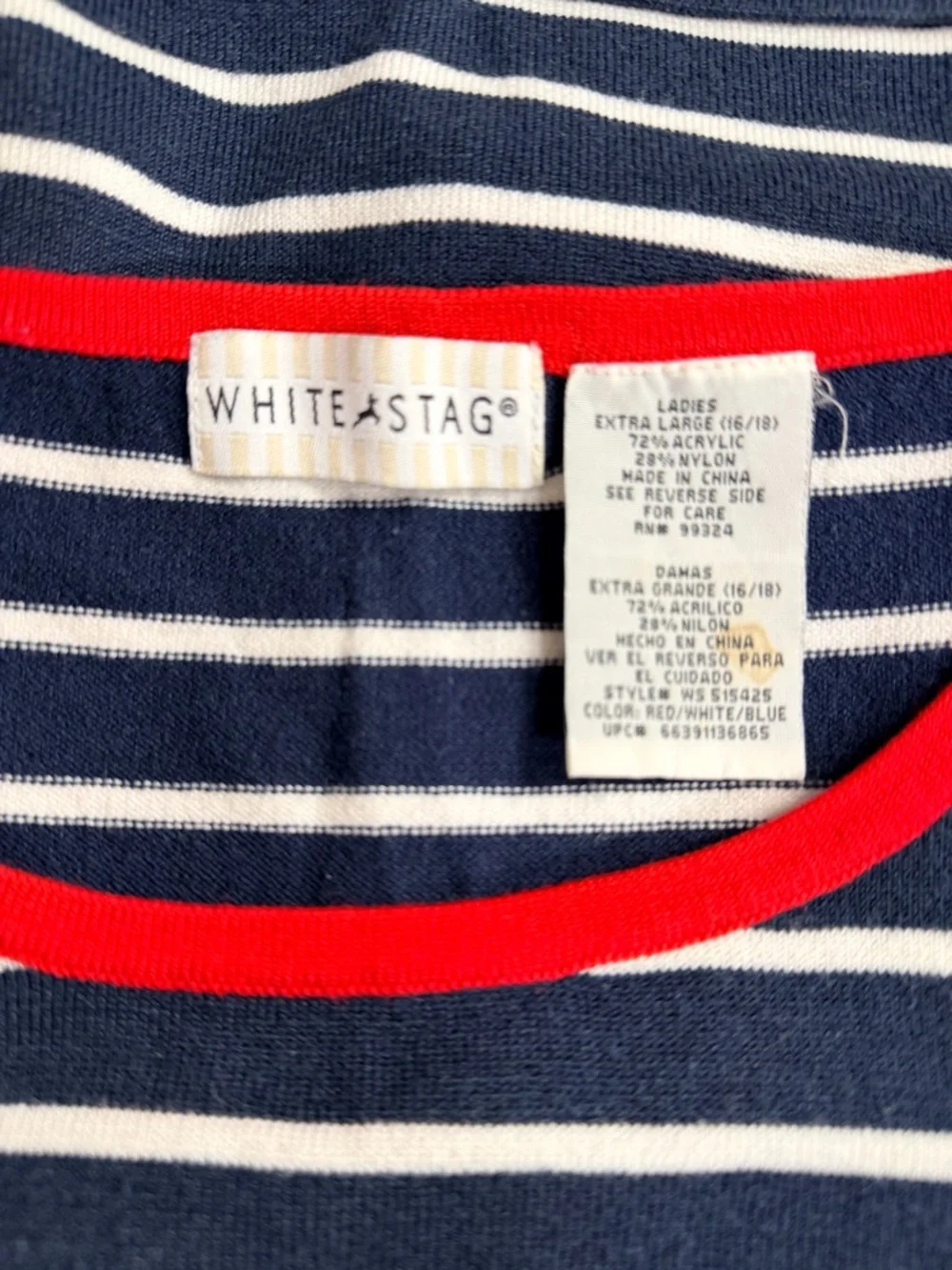 White Stag Vintage Navy Stripe Red Star Embroidered Tank Top Sleeveless XL 16-18 - Picture 4 of 6